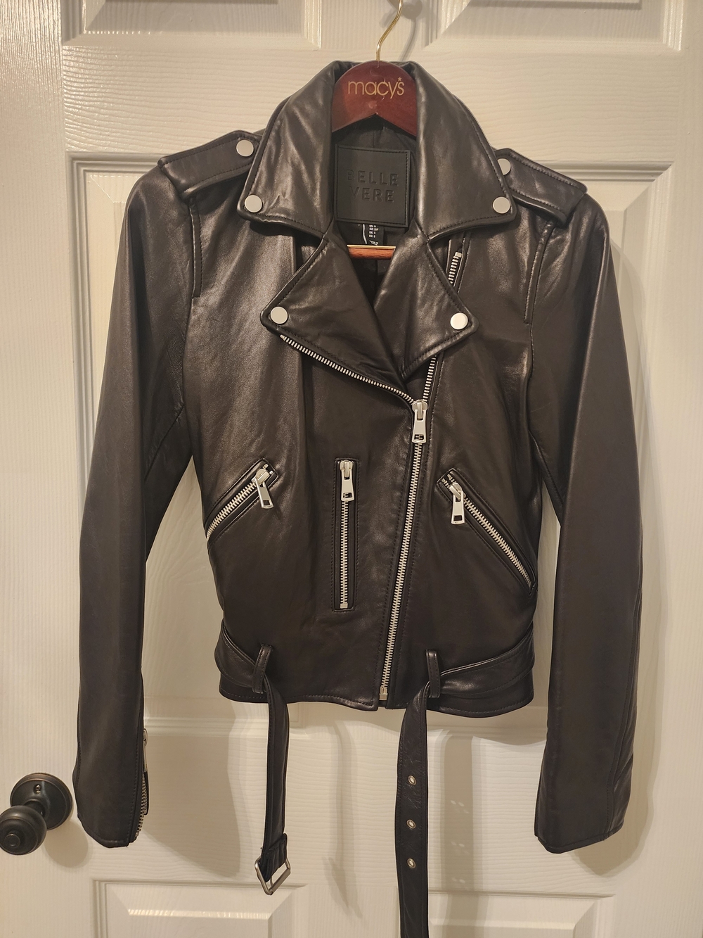 Belle Vere Black Leather Biker Moto Jacket Like New Women's Size Small